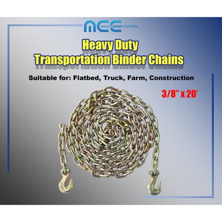 Tie 4 Safe 3/8" x 20' Transport Chain, WLL: 4,700 lbs TCG70-38-1